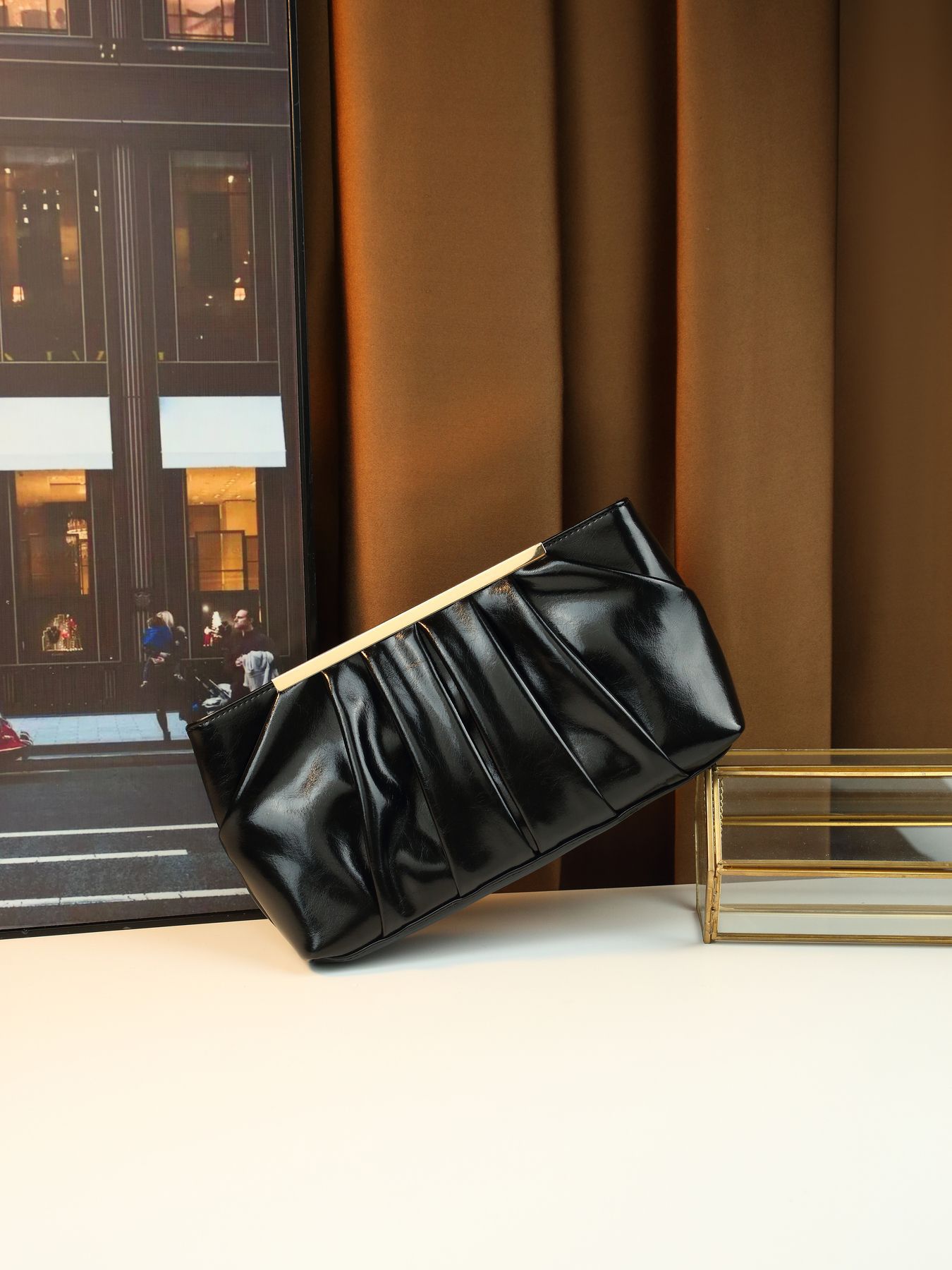 Elegante pochette da sera donna borsa a tracolla plissettata_voghion.com