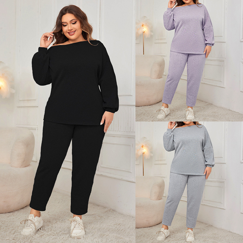 Amazon European and American Shoulder plus size Loosen Pants suit Independent Station Foreign Trade New Casual Long Sleeve Pants suit Women