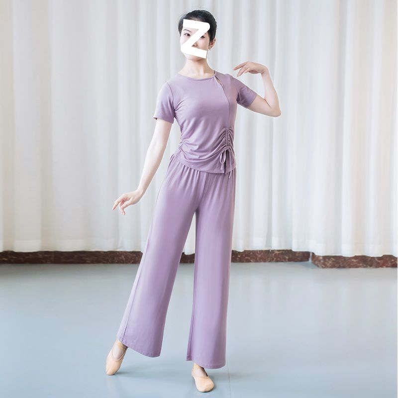 Dance Practice Clothes for Women, Slim Modal Short-Sleeved Dance Tops, Modern Dance Wide-Leg Pants, New Square Dance Suits