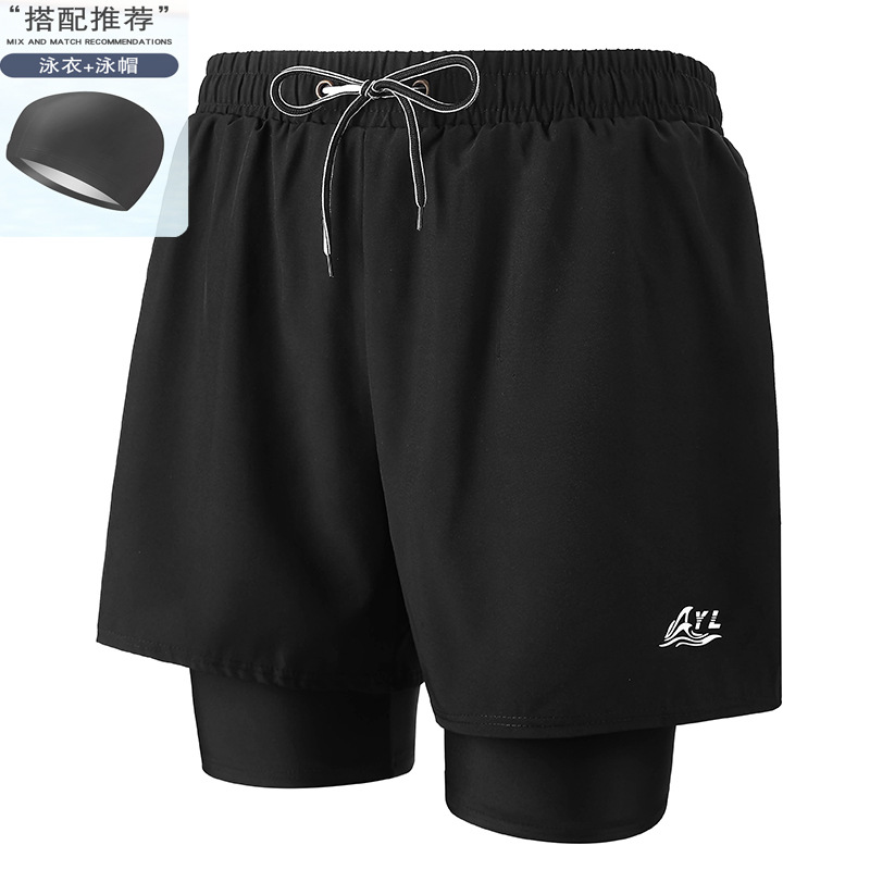 Black 009 men's swimming trunks with swimming cap