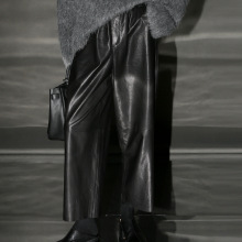 真皮皮裤HN3661-2全植鞣羊皮阔腿松紧腰舒适宽松原宿九分休闲裤女