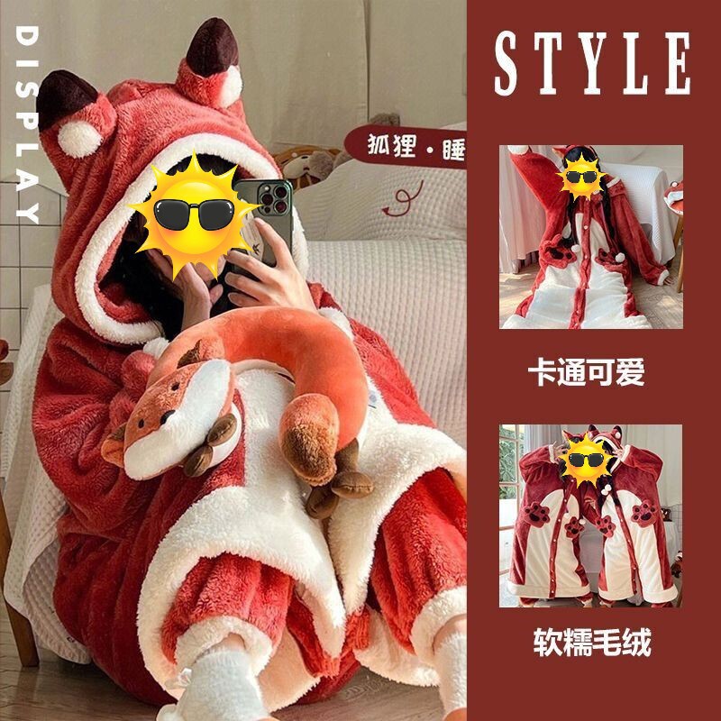 サンゴのぬいぐるみの家の服の恐竜のパジャマの女性の厚い漫画のかわいいカップルのパジャマの冬のぬいぐるみのパジャマの動物の連体|undefined
