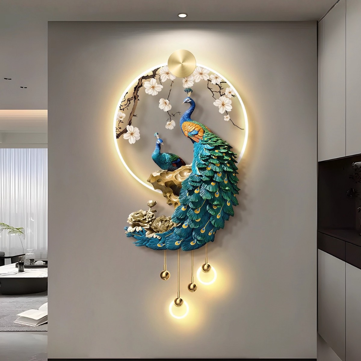 Liushui Shengcai puerta de entrada 2026 nuevo estilo de sala de estar frente a mural pasillo con lámpara colgar pintura