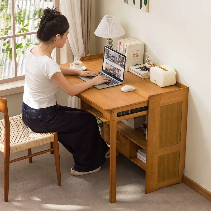 北欧实木书桌办公桌家用简约电脑桌学生学习写字桌可收纳折叠桌子