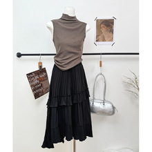 不规则a字设计感小众百褶鱼尾花边拼接半身裙女2025早秋新款韩系