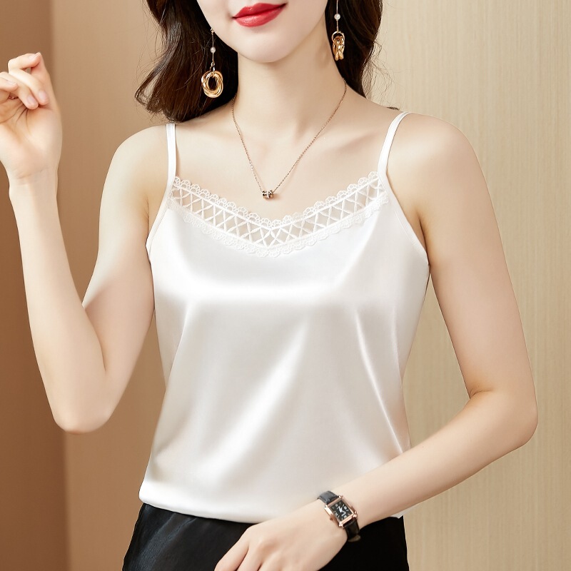 Small Camisole Lace Patchwork Top for Women, New Summer Style, French Style, Sexy Inner Wear, Large Size Blouse
