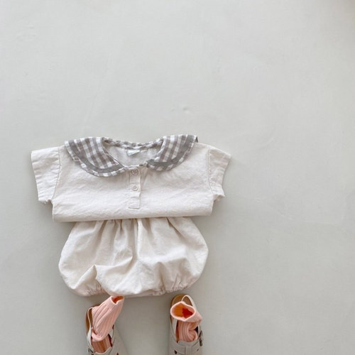  Summer Korean Style Ins Boys' and Girls' Sporty Leisure Tartan Baby Set