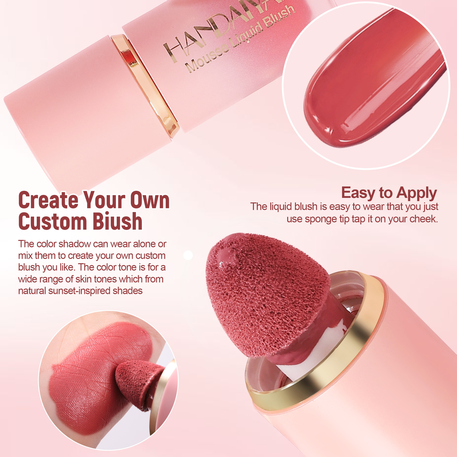 Blush líquido transfronterizo HANDAIYAN natural, fácil de colorear, blush mate, blush carmine.