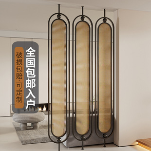 Rattan Glass Screen Partition Living Room 2024 New Entrance Door Shaded Entrance Simple Modern Silent Style Vintage