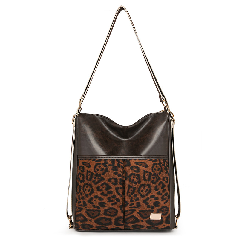 Venta caliente de Amazon nuevo original sarga PU estampado de leopardo gran capacidad bolso de un solo hombro mochila de moda europea y americana