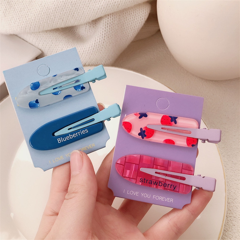 Dulces y lindos clips para el cabello sin marcas de fresa coreana para mujeres, clips laterales para la frente, clips para el cabello de alto nivel, clips para el cabello