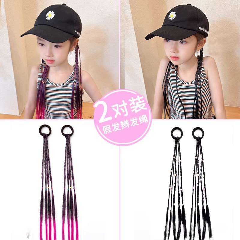 かわいい蝶子供の髪ひもかつら麻花お下げ皮筋少女高馬尾蝶ネクタイ髪飾り|undefined