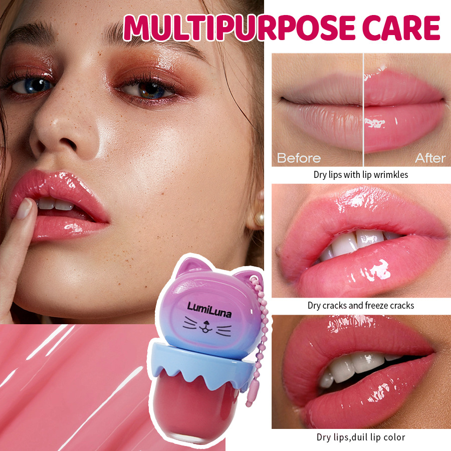 LumiLuna gelatina lipoprotector aceite hidratante anti-agrietamiento desvanecimiento de la marca de esmalte labial image 2