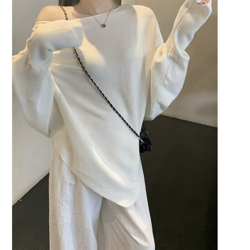 新款宽松蝙蝠袖毛针织女秋冬软糯慵懒感百搭上衣奶杏色卡其色咖色|undefined