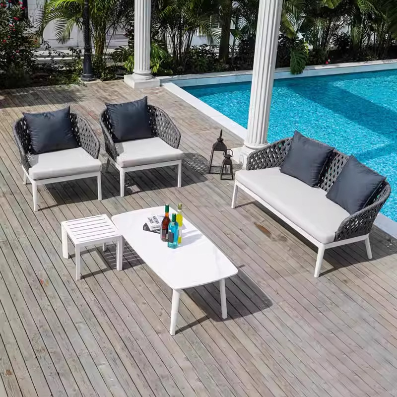 Sofá al aire libre combinado patio jardín terraza balcón impermeable solar al aire libre sofá de aleación de aluminio de caña