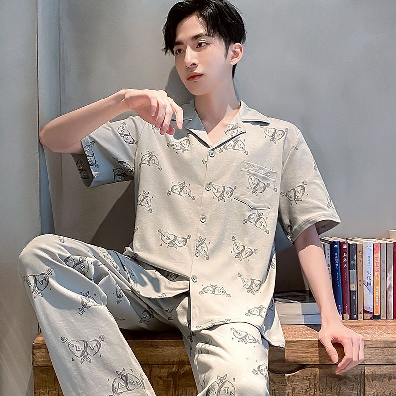 Pijamas de hombre de primavera y verano cardigan pantalones de manga corta 100% algodón de lujo casual ropa de abrigo homewear traje