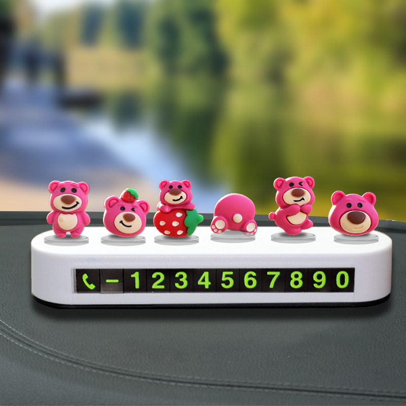 Decoración de coche de oso de fresa, coche eléctrico, decoración pequeña de personalidad, decoración de coche, decoración de consola central de coche