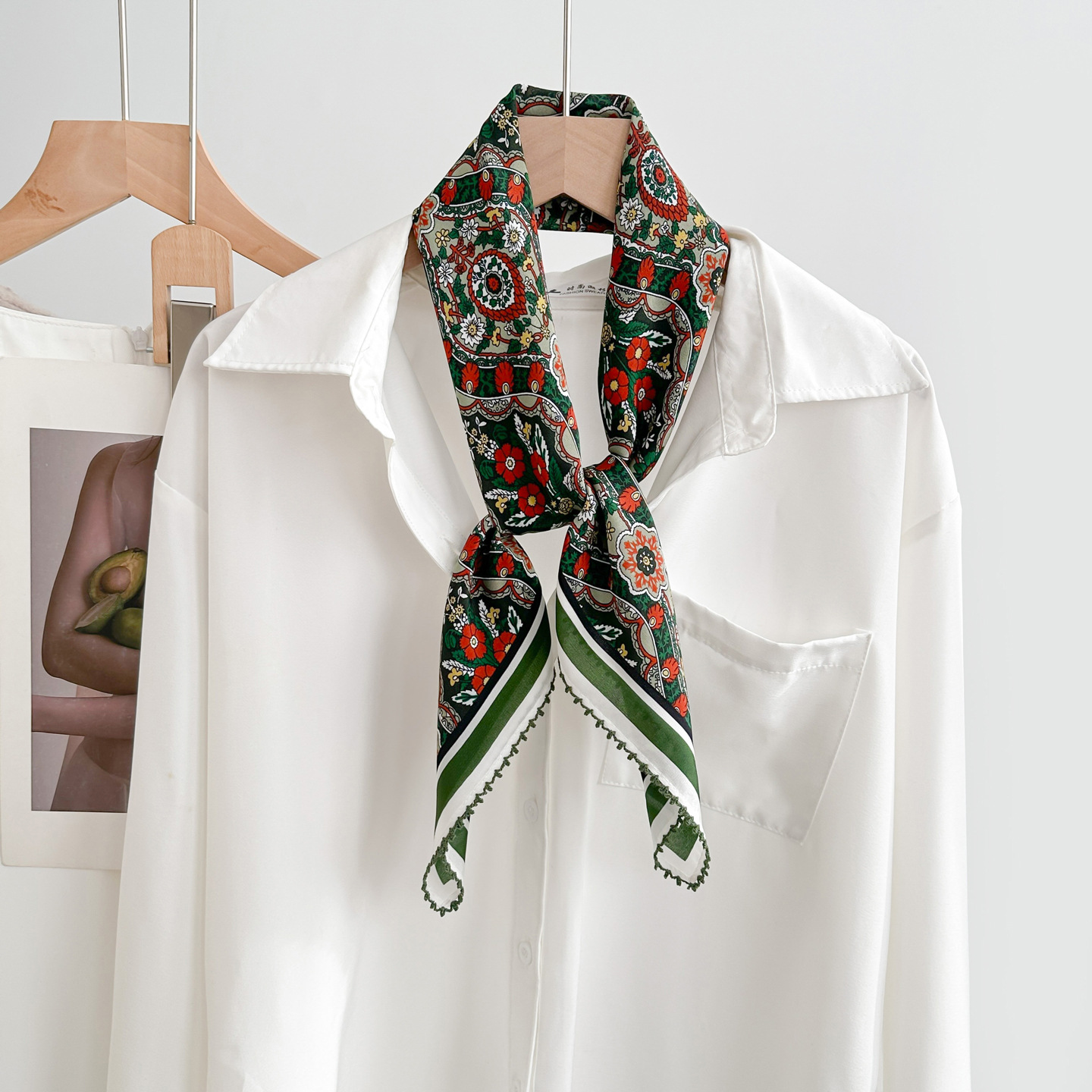 Spring Floral Silk Crepe Scarf For Women - Elegant & Fashionable For Spring/Autumn - Thumbnail 2