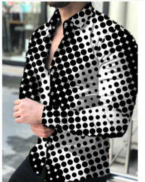 Comercio exterior transfronterizo nuevos hombres 3D impresión europea y americana casual calle moda impresión digital camisa de manga larga camisa delgada de los hombres