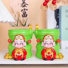 新款好运财神笔筒学生礼品办公工位财神爷礼物树脂工艺品摆件