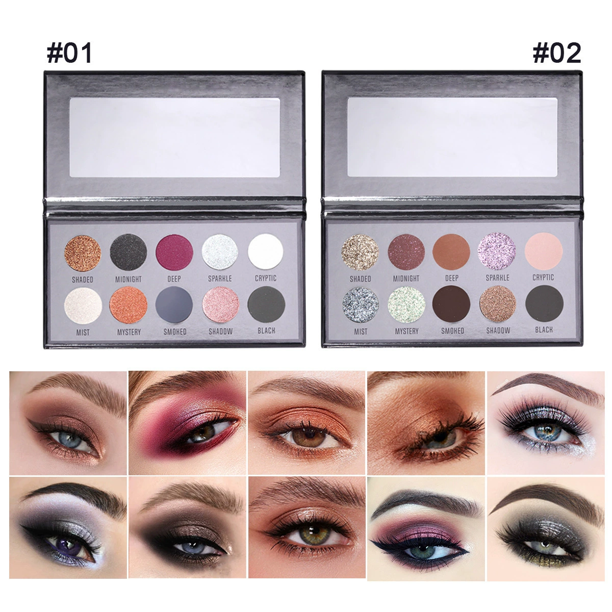 PALETA теней MAFFICK 10 цветов BLACK smoky, перламутровые тени для век