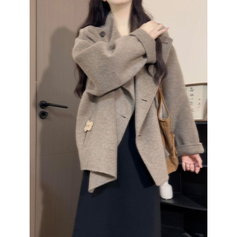 Lapel wool coat for women, 2026 autumn/winter Korean style, petite, fashionable, chic, casual wool coat with a high-end feel