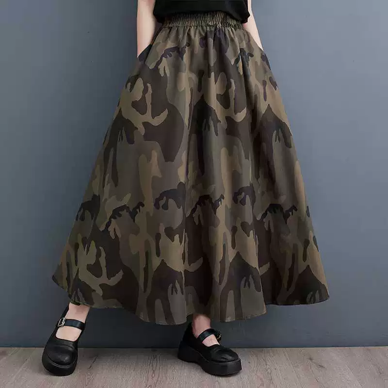 Summer clothing, camouflage skirt, Korean style, plus size, fitted