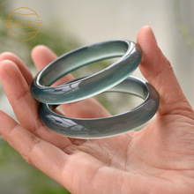 AA天然库里蓝高端玛瑙正圈高冰透青蓝浅蓝浅灰玉髓手镯女神轻奢款