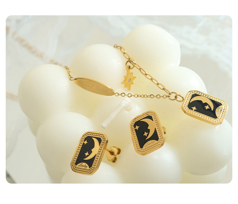 Fashion Star Moon Titanium Steel Earrings Necklace