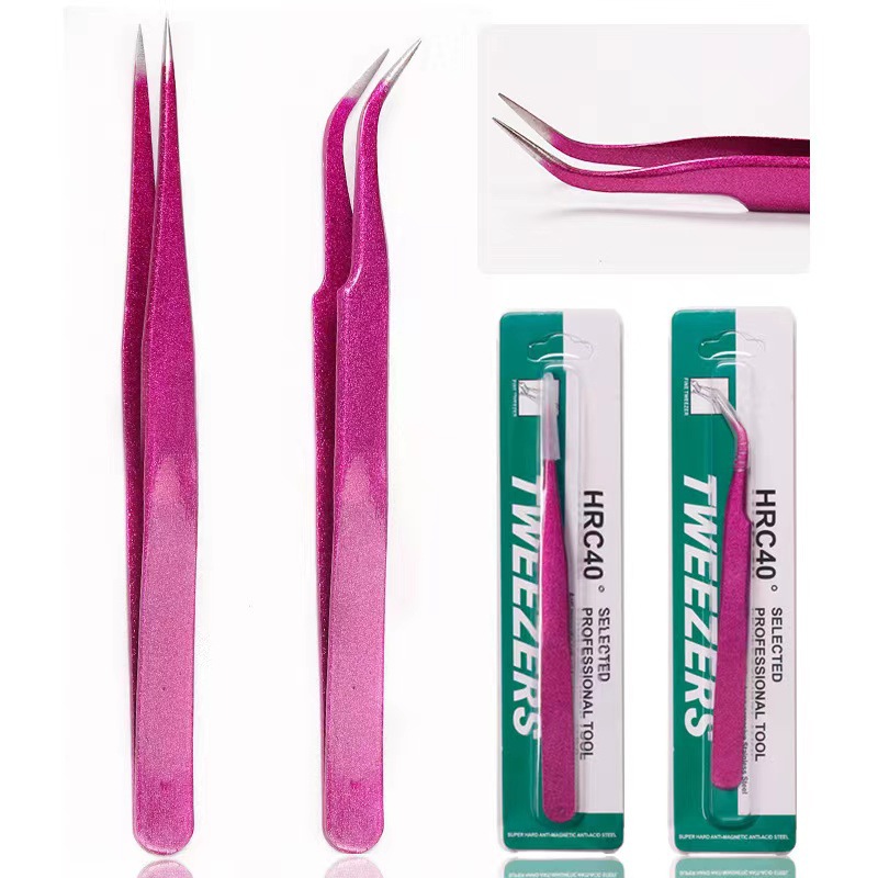 Suministro directo transfronterizo arte de uñas galvanoplastia de precisión de acero inoxidable Rosa Roja pinzas puntiagudas codo clip diamante arte de uñas pinzas antiestáticas