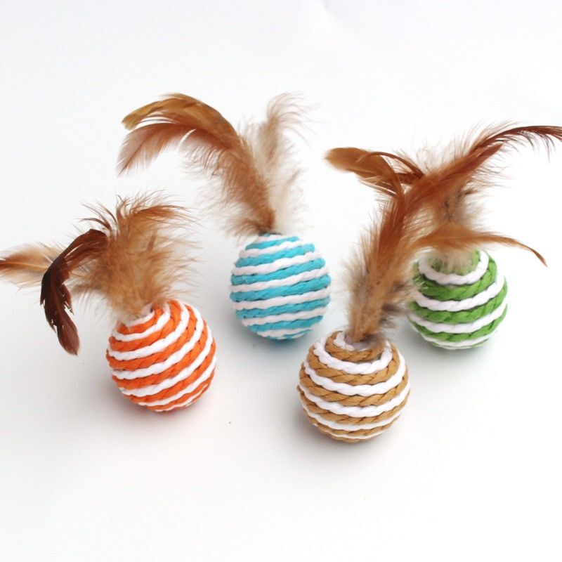 Amazon Explosions Feather Paper Rope Ball Cat Toy Sisal Ball Self-Hi Interactive Cat Toy Pet Supplies Exclusive