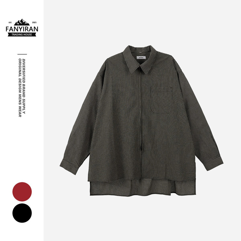 DESIRABELT designer brand, trendy mid-length plaid shirt, loose-fitting, long-sleeved men's outerwear, DC145 DESIRABELT designer brand, trendy mid-length plaid shirt, loose-fitting, long-sleeved men's outerwear, DC145