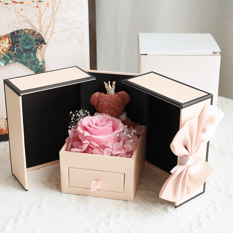 Caja de regalo de San Valentín 520 rosa lápiz labial collar joyero regalo de cumpleaños flor eterna caja de regalo de ventana al por mayor