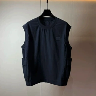 跨境夏季新款男士极简风时尚简约侧边大口袋纯色休闲无袖圆领背心