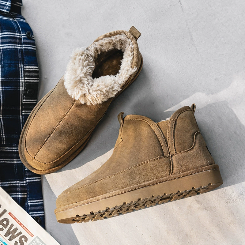 Толстые зимние сапоги, мужские повседневные теплые ботинки Martin в Корейском стиле без шнуровки на флисовой подкладке, зимняя обувь из воловьей кожи с высоким берцем, мужская хлопковая обувь