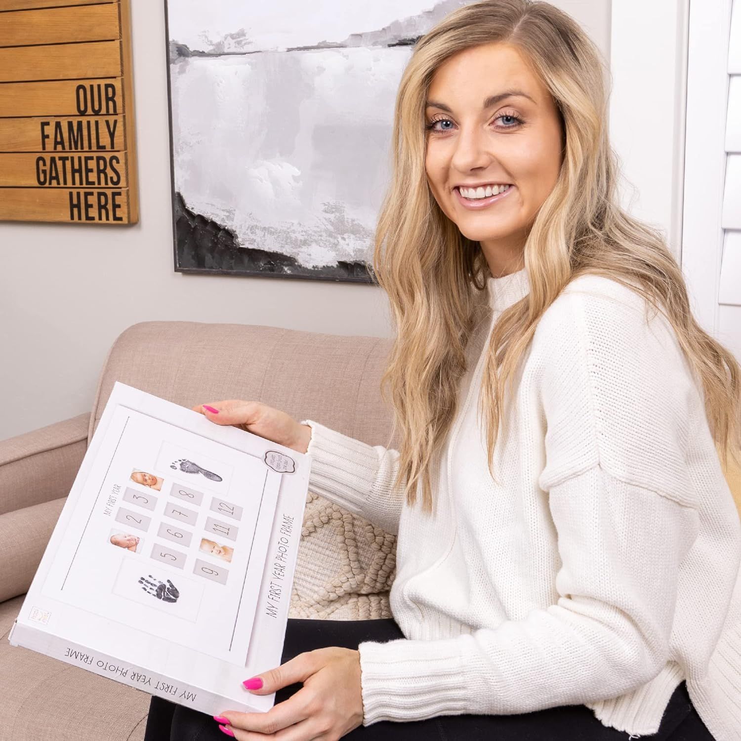 Recién nacido marco conmemorativo madera caja de tinta creativa decoración bebé marco de fotos conmemorativa colgando marco de fotos