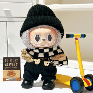 Cute 17cm Labubu Clothes Macaron Vinyl Doll Winter Sweater Hat Suit Doll Wearing Replacement