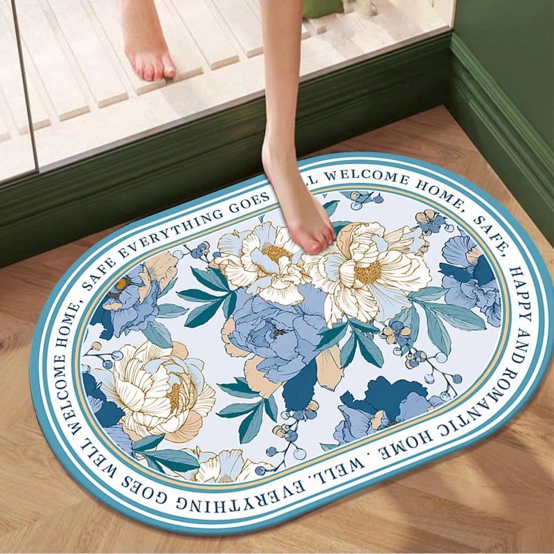 Pastoral al por mayor de flores y plantas de barro de diatomeas estera suave estera absorbente alfombra de baño ovalada alfombra de piso antideslizante alfombra de puerta absorbente