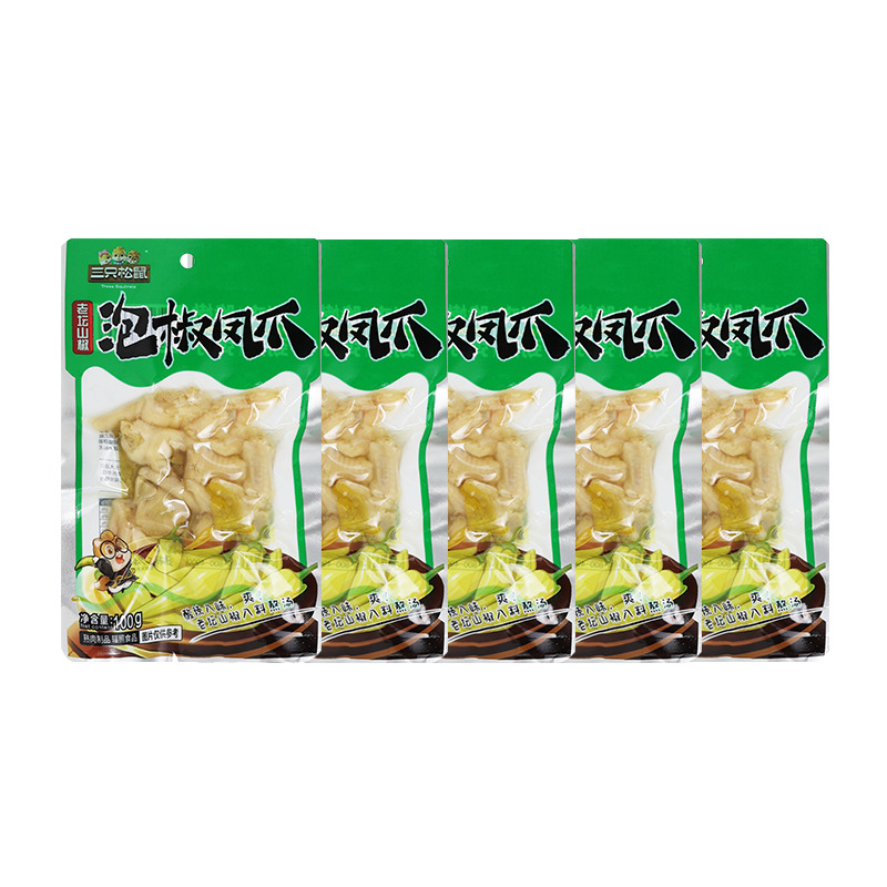 三只松鼠泡椒凤爪100g袋装老坛酸辣味熟食零食卤鸡爪即食零食
