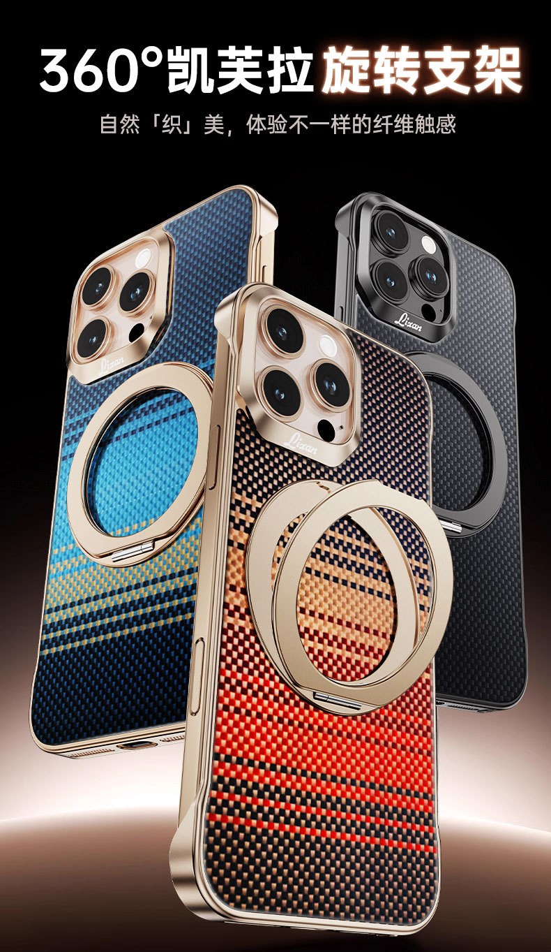 Ốp lưng iPhone 17 Pro Max sợi carbon có đế xoay nam châm chống rơi — [Chính hãng Kevlar] Hoàng hôn không khung 360 °, [Chính hãng Kevlar] 360 ° không có vỏ khung cạnh, [Chính hãng Kevlar] 360 ° không viền vỏ vàng đen, [Chính hãng Kevlar] 360 ° không viền vỏ đen xám chi tiết 1