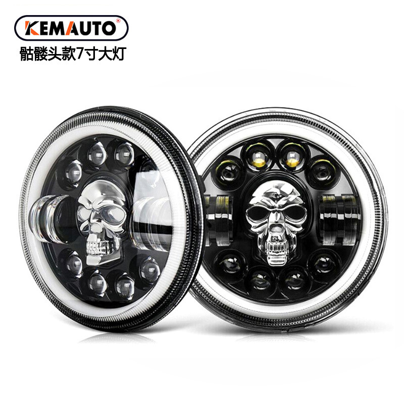 Skull Wrangler Headlight 7inch Round Light Colorful Devil Eye Harley Motorcycle Headlight 7inch Ghost Headlight