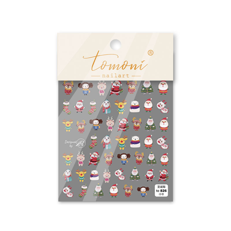 Pegatinas de uñas decorativo pequeño patrón Navidad Santa Claus Otoño e Invierno alivio de dibujos animados copo de nieve tridimensional Internet celebridad pegatinas de uñas