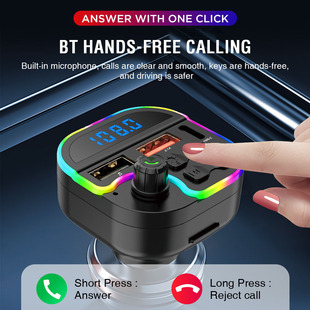 Car Bluetooth Mp3 Player Hands-Free Call U Disk Card Playback Car Colorful Atmosphere Light Teme Cross-Border