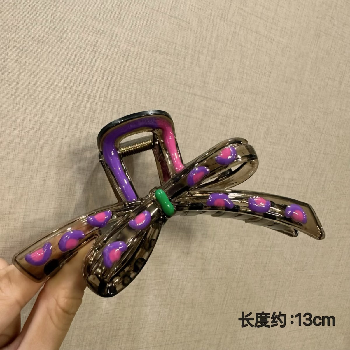 Polka dot bow purple-13cm