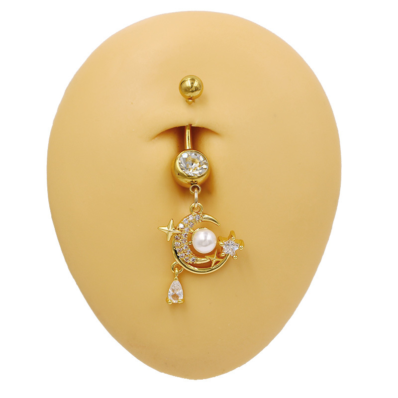 Piercing de nombril lune et papillon avec strass en forme cœur_voghion.com