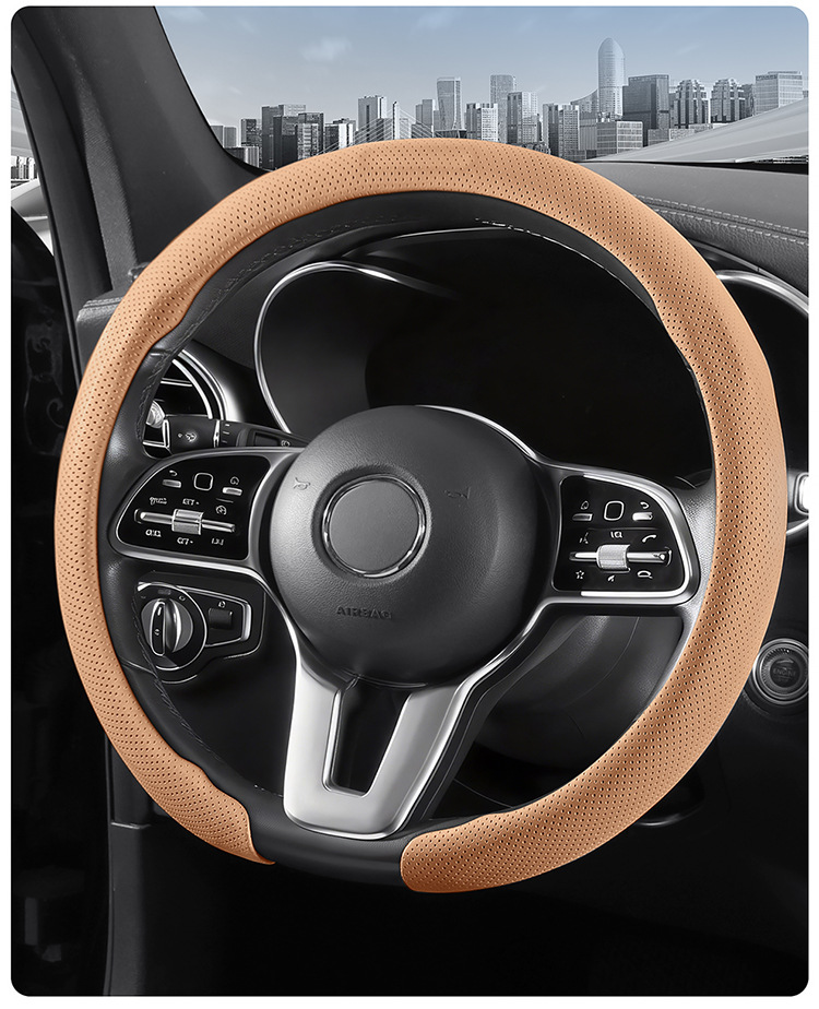 9D Perforated Nappa Leather Steering Wheel Cover, Same Style as Supercars, Universal for All Seasons, Car Interior Handle Cover, 9D Perforated Handle Cover