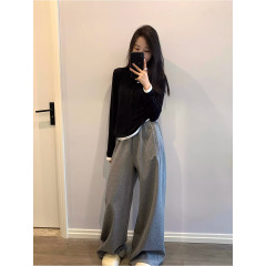 2546 # Awencoatウエストを緩めたストレートグレーのワイドレギンス
