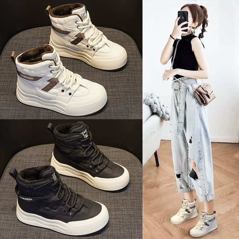 Модные зимние ботинки для женщин 2025 года, новые, на толстой подошве, с эффектом увеличения роста, на толстой флисовой подкладке, в корейском стиле, теплые хлопковые ботинки на флисовой подкладке для студенток.