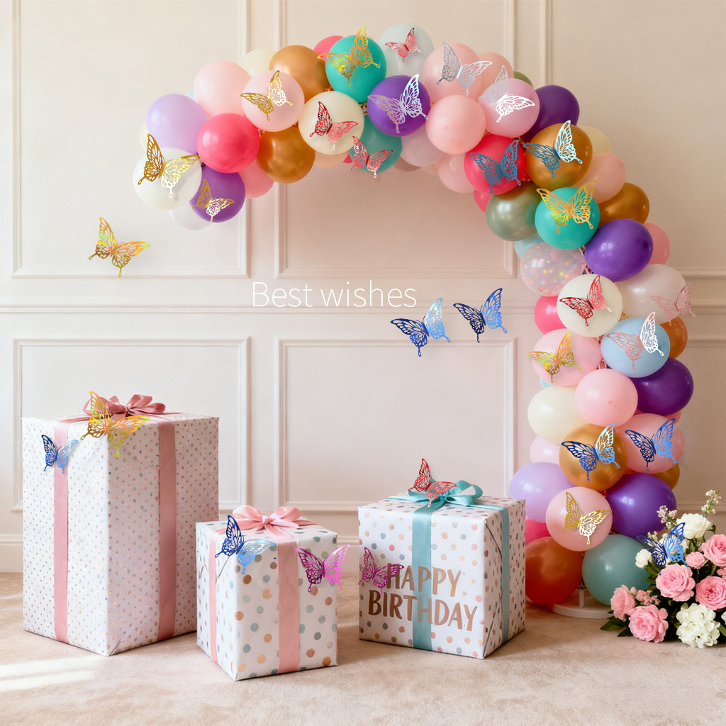 Nuevo hueco mariposa autoadhesivo pared fiestas de boda decoración de flores simples de alto nivel pegatinas creativas