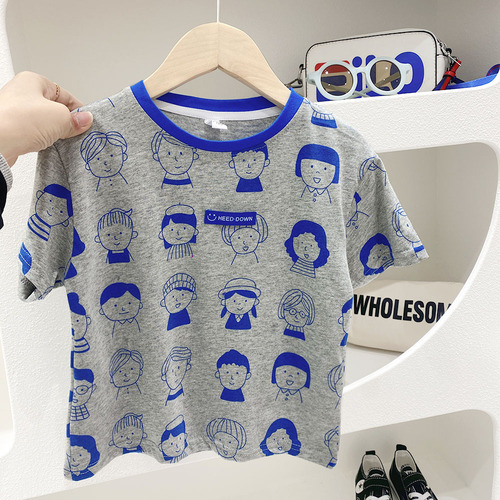 2023 summer Korean style children's clothing boys and children stretch rack short-sleeved T-shirt baby tops bottoming shirt manufacturer supply